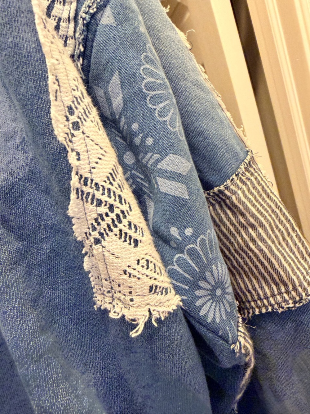 Free People Blue Patchwork Lace Hoodie - Picture 3 of 7